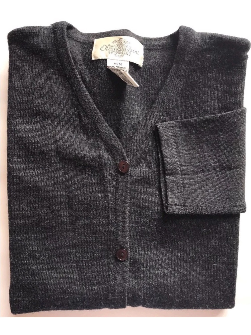 Oleg Cassini  Dark Charcoal V-Neck Button Cardigan Medium Unisex
